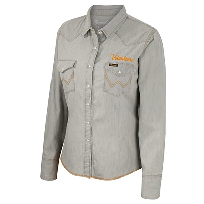 Women's Colosseum x Wrangler  Gray Tennessee Volunteers Long Sleeve Western Full-Snap Shirt