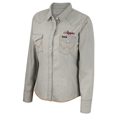 Women's Colosseum x Wrangler  Gray Texas A&M Aggies Long Sleeve Western Full-Snap Shirt