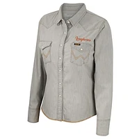 Women's Colosseum x Wrangler  Gray Texas Longhorns Long Sleeve Western Full-Snap Shirt
