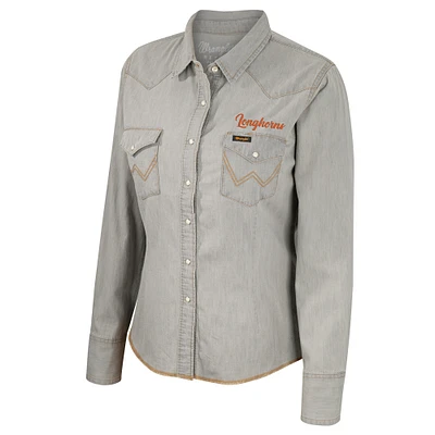 Women's Colosseum x Wrangler  Gray Texas Longhorns Long Sleeve Western Full-Snap Shirt