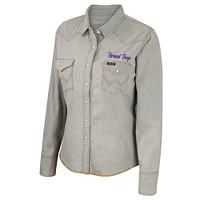 Women's Colosseum x Wrangler  Gray TCU Horned Frogs Long Sleeve Western Full-Snap Shirt