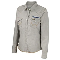 Women's Colosseum x Wrangler  Gray West Virginia Mountaineers Long Sleeve Western Full-Snap Shirt