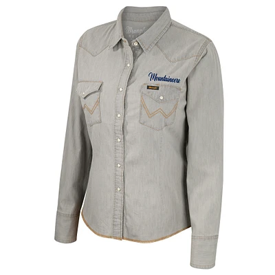 Women's Colosseum x Wrangler  Gray West Virginia Mountaineers Long Sleeve Western Full-Snap Shirt