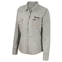 Women's Colosseum x Wrangler  Gray Iowa Hawkeyes Long Sleeve Western Full-Snap Shirt