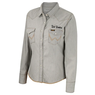 Women's Colosseum x Wrangler  Gray Texas Tech Red Raiders Long Sleeve Western Full-Snap Shirt