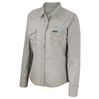 Women's Colosseum x Wrangler  Gray North Carolina Tar Heels Long Sleeve Western Full-Snap Shirt