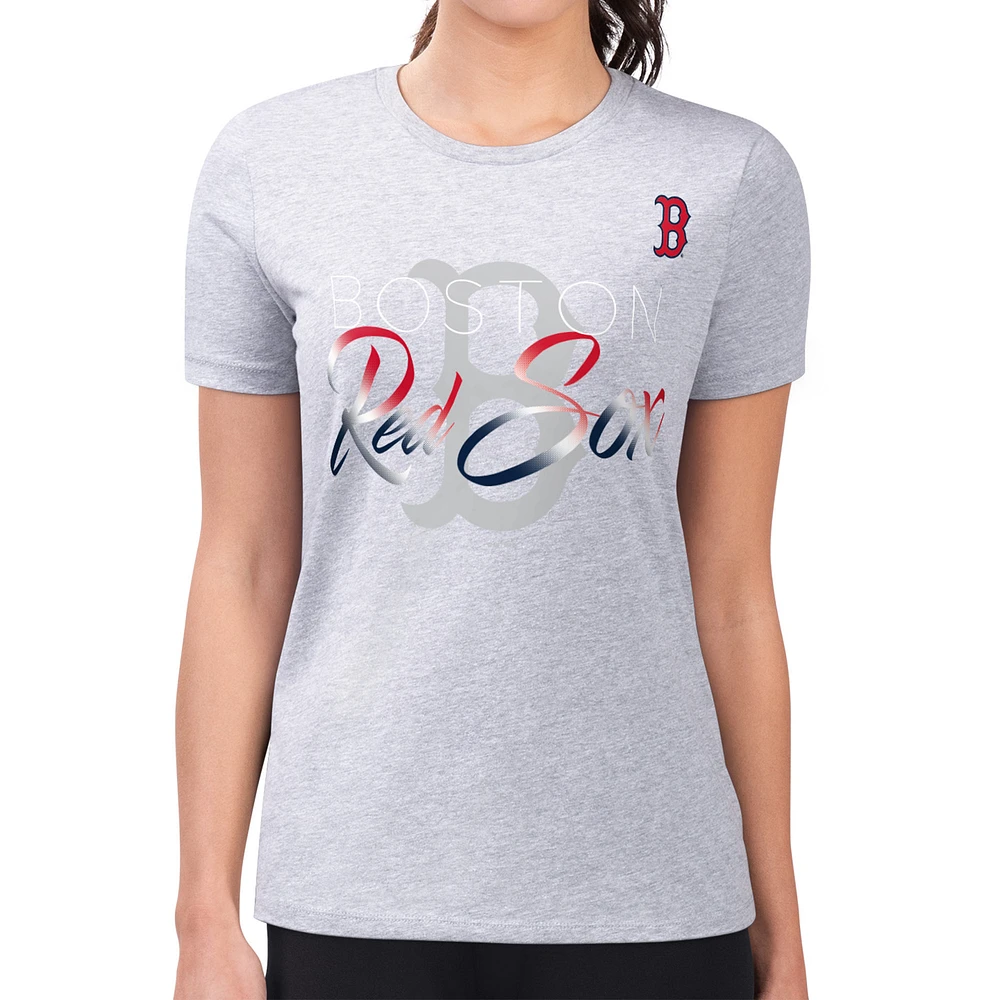 Women's G-III 4Her by Carl Banks Heather Gray Boston Red Sox Shadow Logo Graphic Fitted T-Shirt