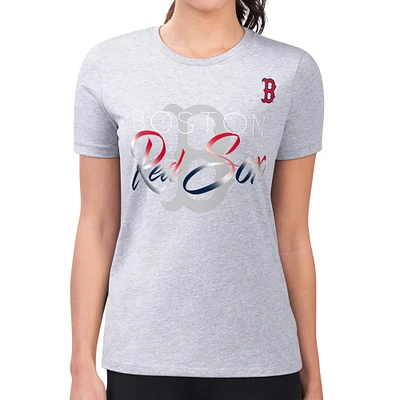 Women's G-III 4Her by Carl Banks Heather Gray Boston Red Sox Shadow Logo Graphic Fitted T-Shirt