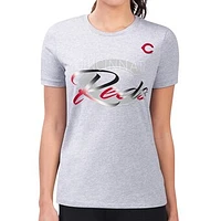 Women's G-III 4Her by Carl Banks Heather Gray Cincinnati Reds Shadow Logo Graphic Fitted T-Shirt