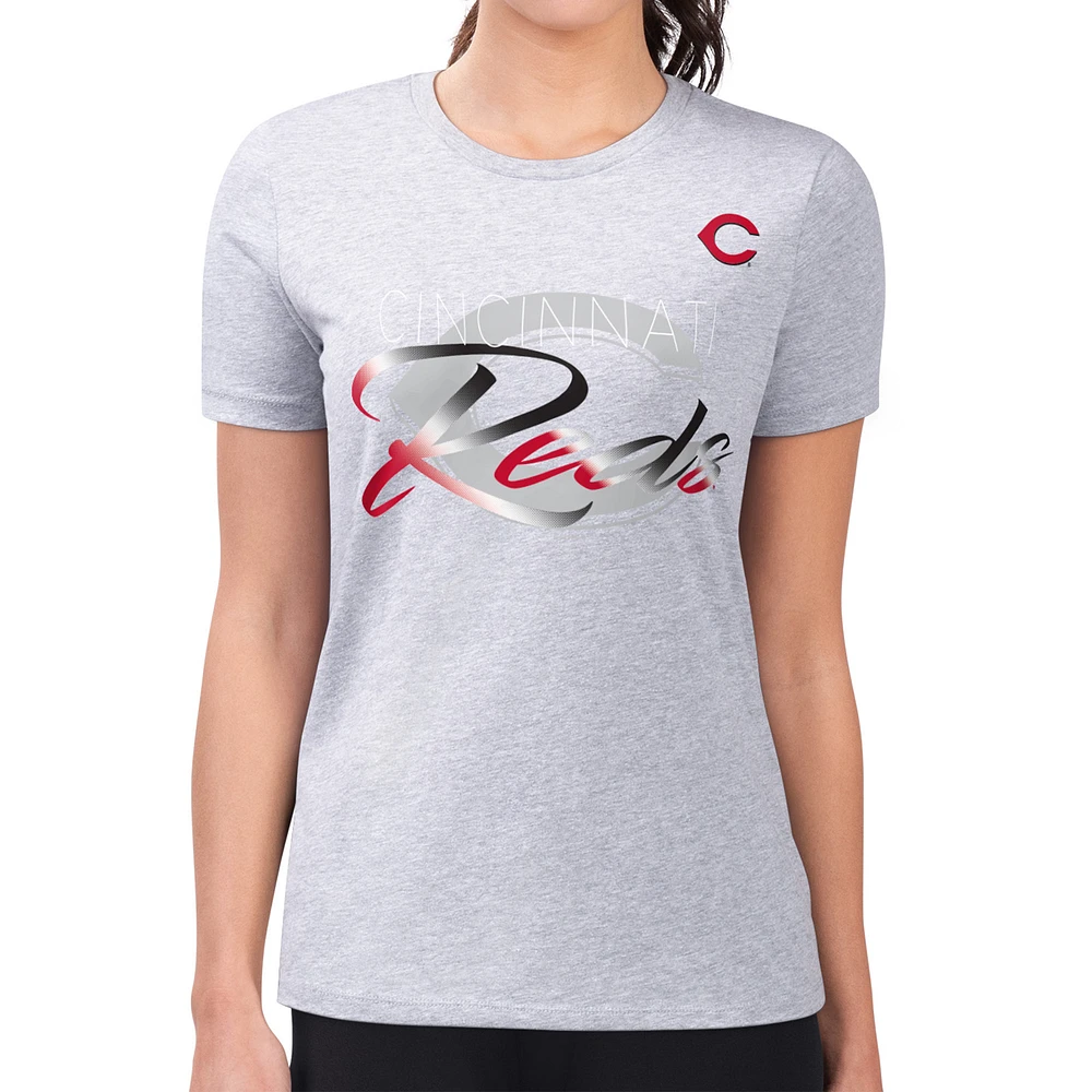 Women's G-III 4Her by Carl Banks Heather Gray Cincinnati Reds Shadow Logo Graphic Fitted T-Shirt
