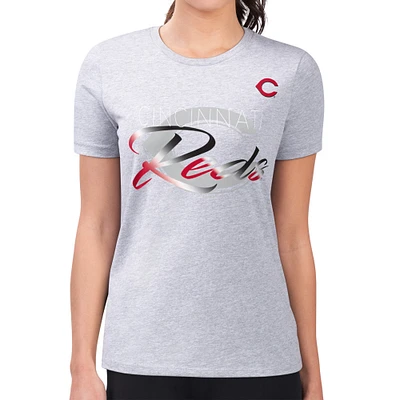 Women's G-III 4Her by Carl Banks Heather Gray Cincinnati Reds Shadow Logo Graphic Fitted T-Shirt