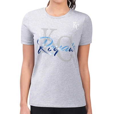 Women's G-III 4Her by Carl Banks Heather Gray Kansas City Royals Shadow Logo Graphic Fitted T-Shirt