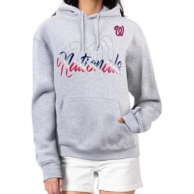 Women's G-III 4Her by Carl Banks Heather Gray Washington Nationals Shadow Logo Graphic Pullover Hoodie