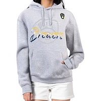 Women's G-III 4Her by Carl Banks Heather Gray Milwaukee Brewers Shadow Logo Graphic Pullover Hoodie