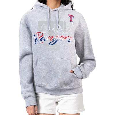 Women's G-III 4Her by Carl Banks Heather Gray Texas Rangers Shadow Logo Graphic Pullover Hoodie