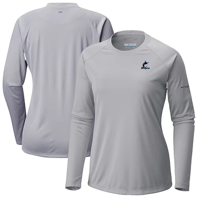 Women's Columbia Gray Miami Marlins Tidal Tee II Long Sleeve T-Shirt