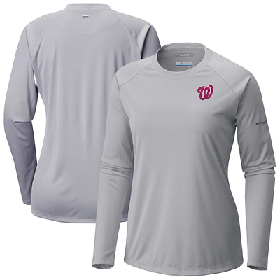 Women's Columbia Gray Washington Nationals Tidal Tee II Long Sleeve T-Shirt