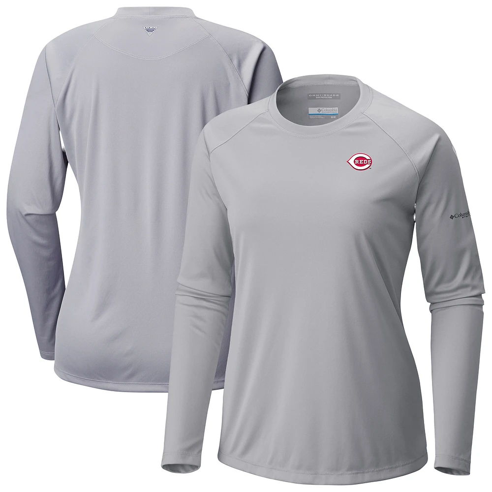 Women's Columbia Gray Cincinnati Reds Tidal Tee II Long Sleeve T-Shirt