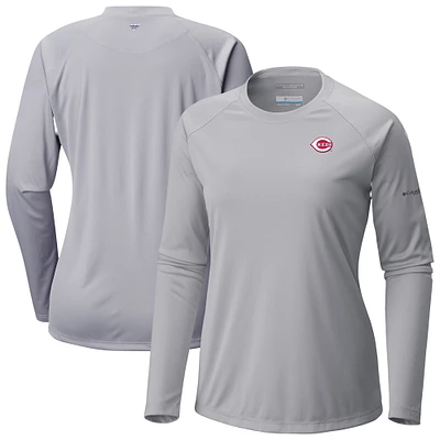 Women's Columbia Gray Cincinnati Reds Tidal Tee II Long Sleeve T-Shirt