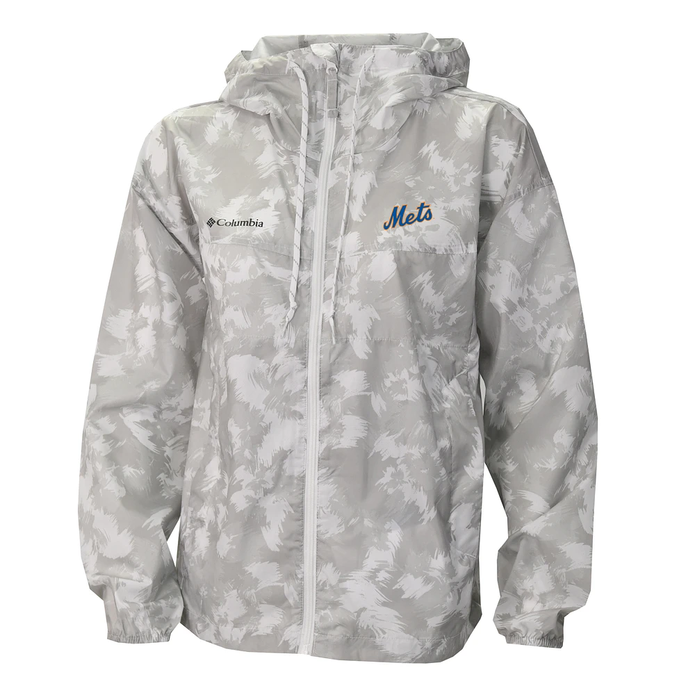 Women's Columbia Gray/White New York Mets Flash Challenger Full-Zip Hoodie Windbreaker Jacket