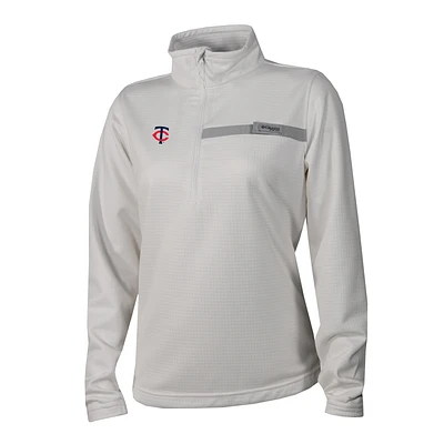 Women's Columbia White Minnesota Twins Skiff Guide Fleece Half-Zip Pullover Jacket