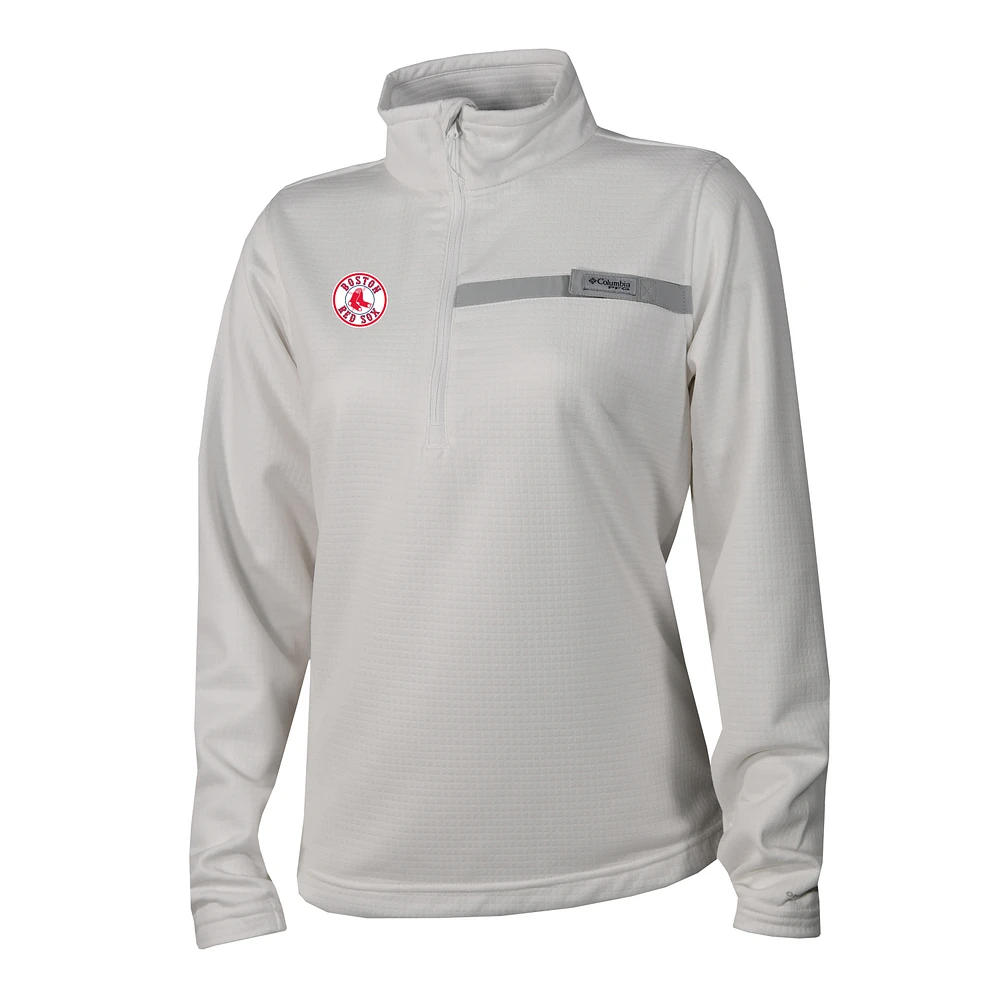 Women's Columbia White Boston Red Sox Skiff Guide Fleece Half-Zip Pullover Jacket