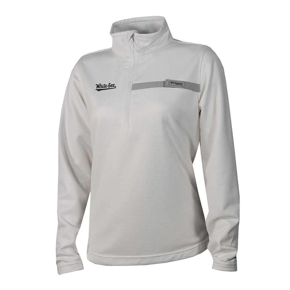 Women's Columbia White Chicago Sox Skiff Guide Fleece Half-Zip Pullover Jacket