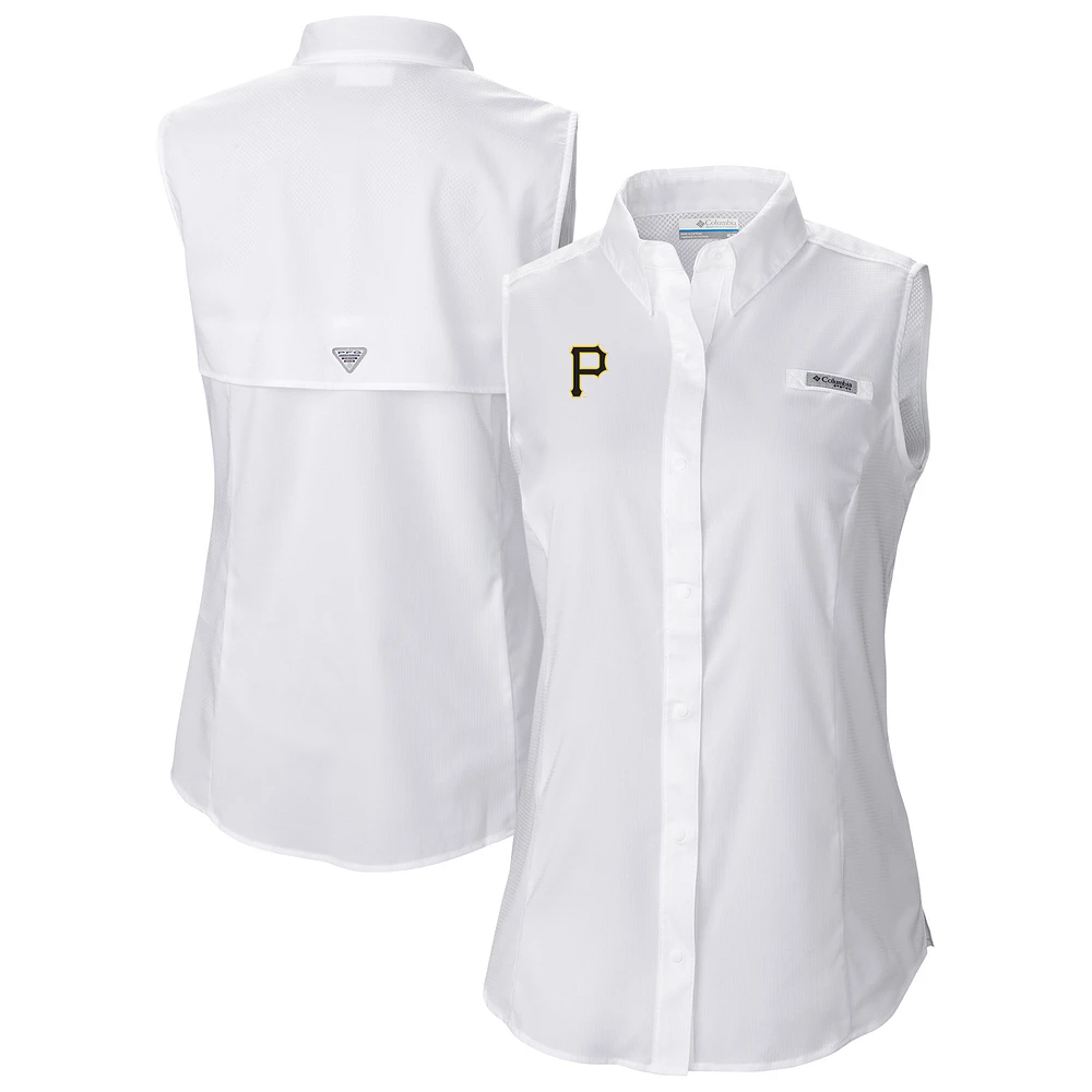 Women's Columbia White Pittsburgh Pirates Tamiami Sleeveless Shirt
