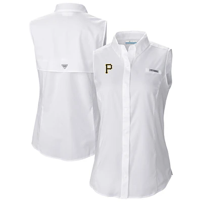 Women's Columbia White Pittsburgh Pirates Tamiami Sleeveless Shirt