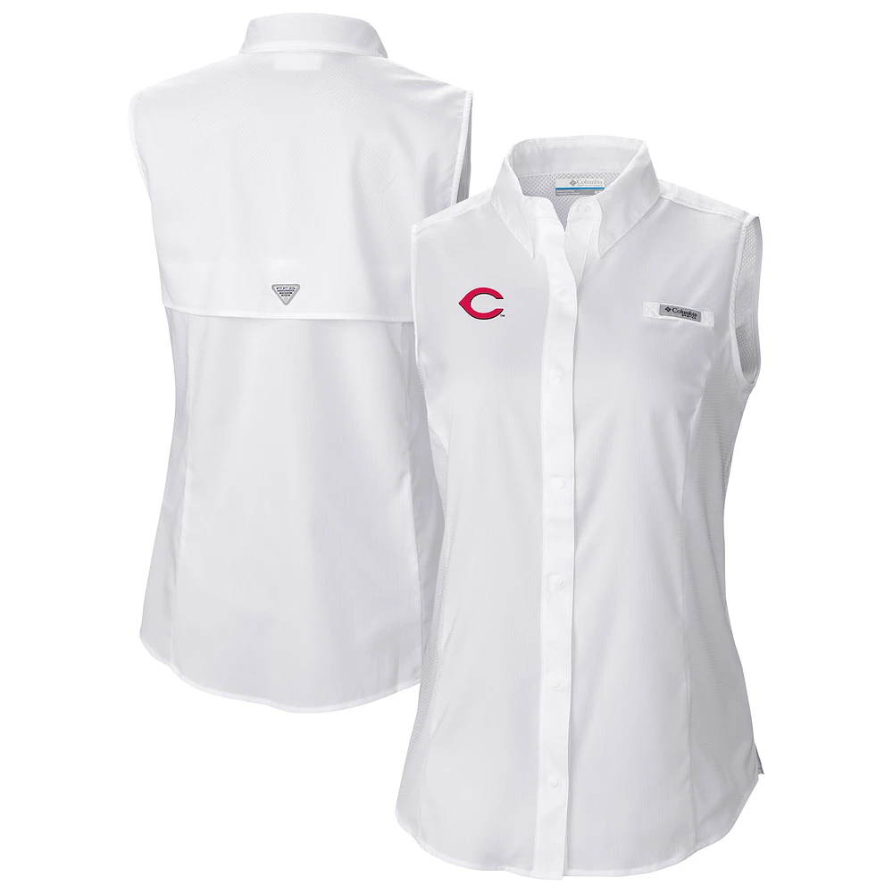 Women's Columbia White Cincinnati Reds Tamiami Sleeveless Shirt
