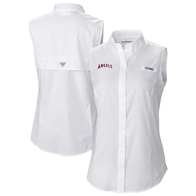 Women's Columbia White Los Angeles Angels Tamiami Sleeveless Shirt