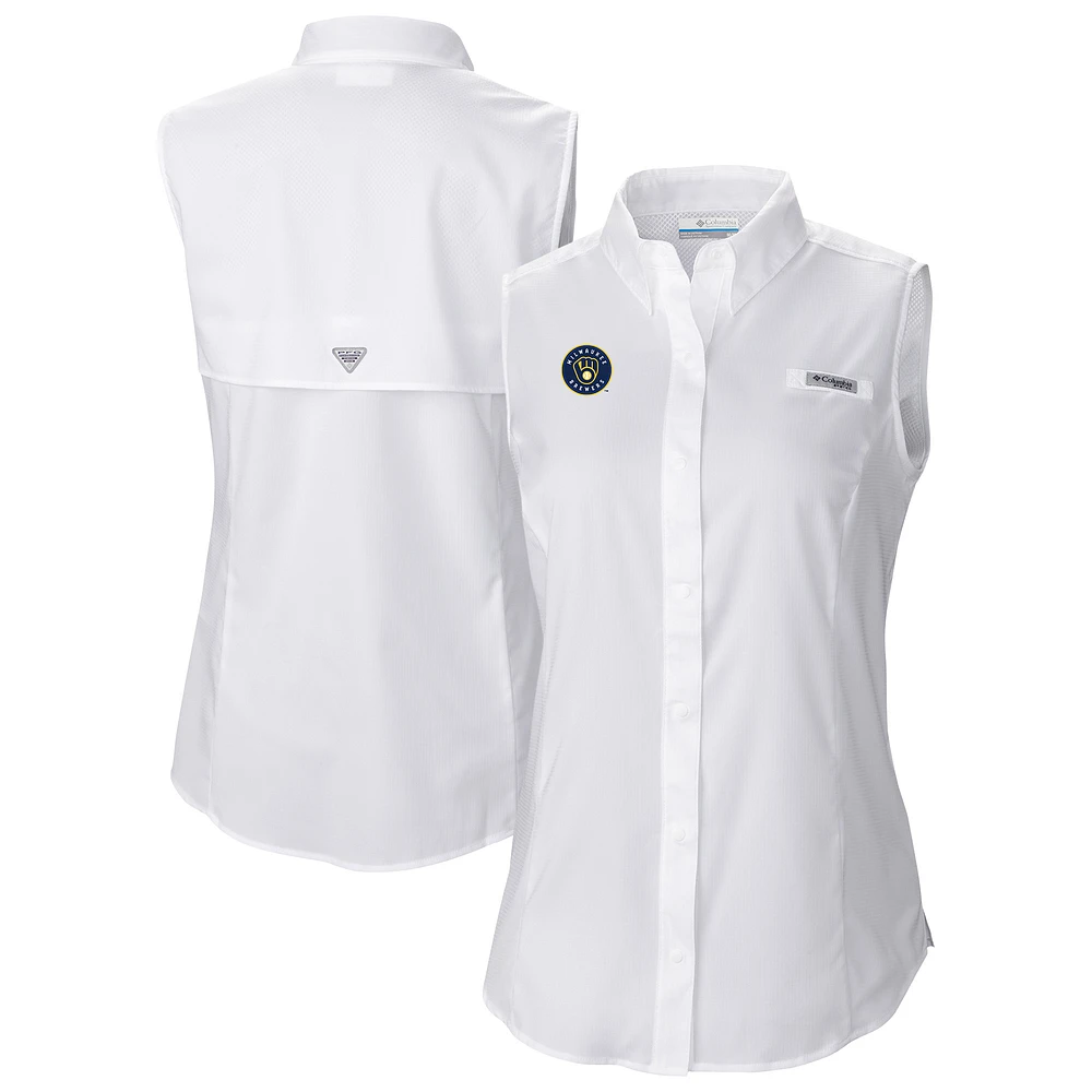 Women's Columbia White Milwaukee Brewers Tamiami Sleeveless Shirt