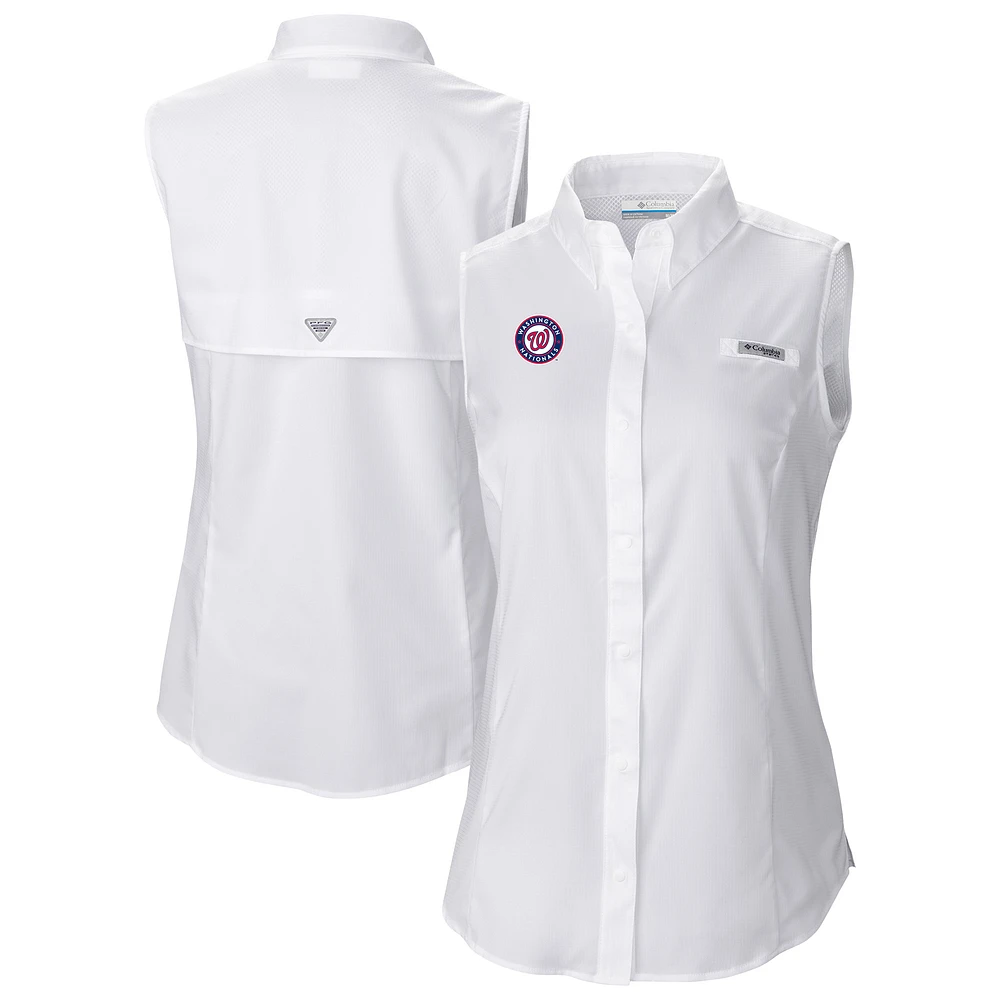 Women's Columbia White Washington Nationals Tamiami Sleeveless Shirt