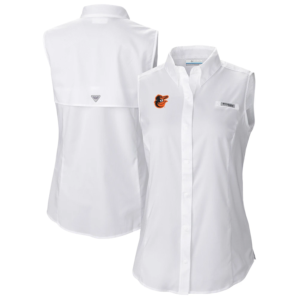 Women's Columbia White Baltimore Orioles Tamiami Sleeveless Shirt