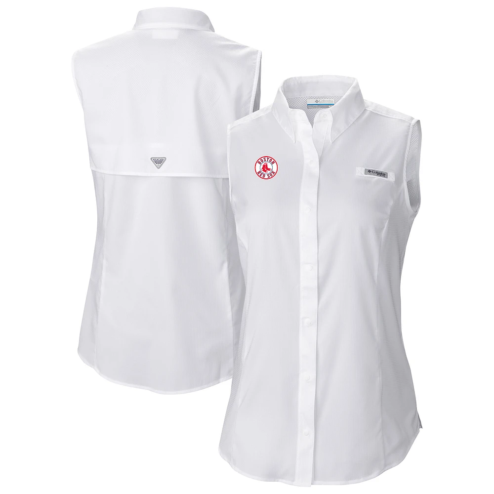 Women's Columbia White Boston Red Sox Tamiami Sleeveless Shirt
