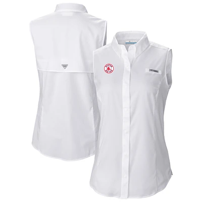 Women's Columbia White Boston Red Sox Tamiami Sleeveless Shirt