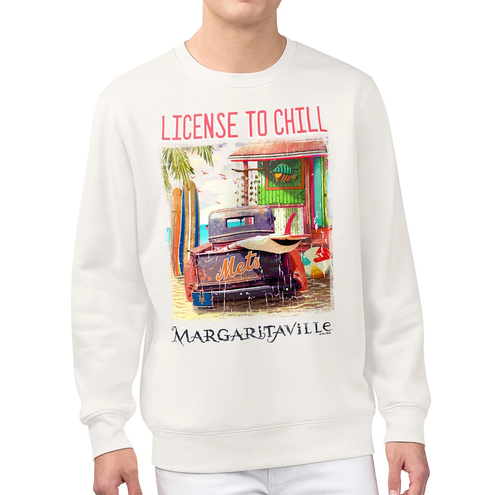 Men's Margaritaville Cream New York Mets License to Chill Fleece Sweatshirt