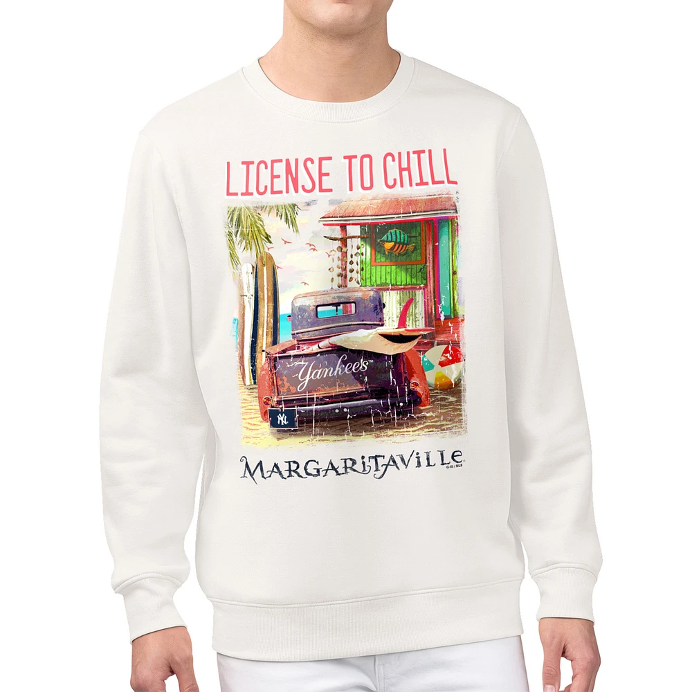 Men's Margaritaville Cream New York Yankees License to Chill Fleece Sweatshirt