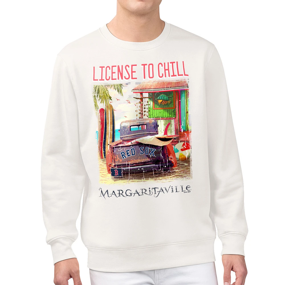 Men's Margaritaville Cream Boston Red Sox License to Chill Fleece Sweatshirt