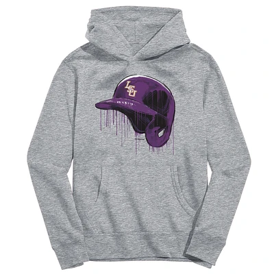 Youth Vive La Fete Heather Gray LSU Tigers Dripping Baseball Helmet Pullover Hoodie