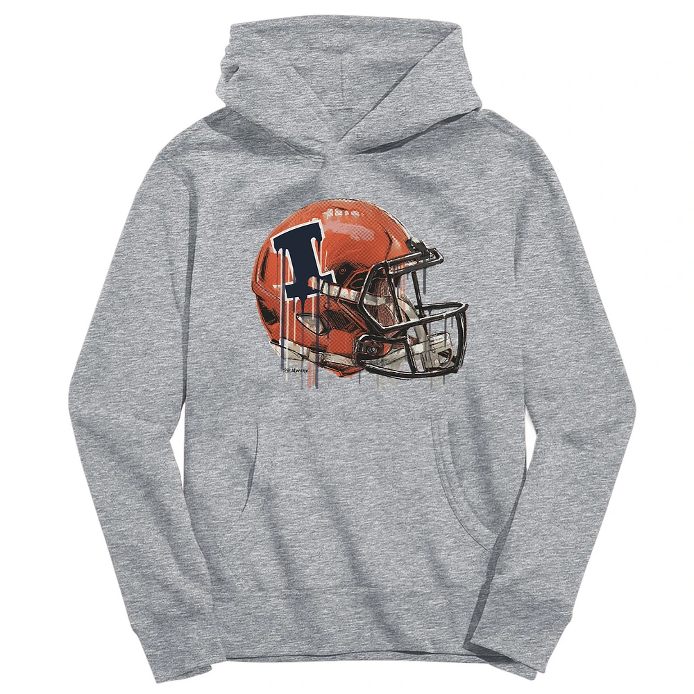 Youth Vive La Fete Heather Gray Illinois Fighting Illini Dripping Football Helmet Pullover Hoodie