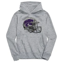 Youth Vive La Fete Heather Gray Kansas State Wildcats Dripping Football Helmet Pullover Hoodie
