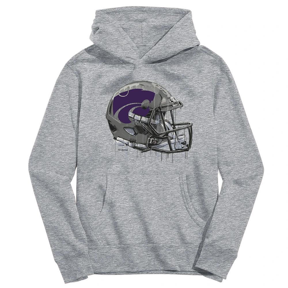 Youth Vive La Fete Heather Gray Kansas State Wildcats Dripping Football Helmet Pullover Hoodie