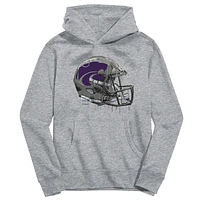 Youth Vive La Fete Heather Gray Kansas State Wildcats Dripping Football Helmet Pullover Hoodie