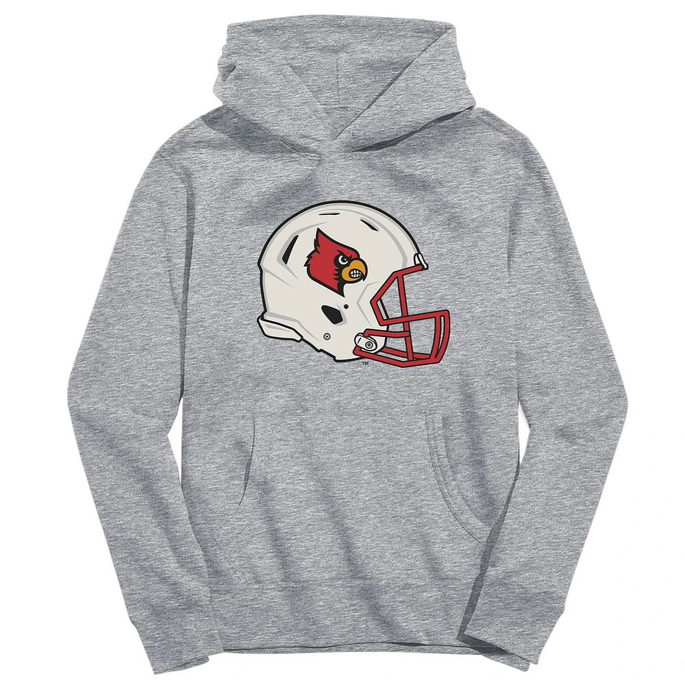 Youth Vive La Fete Heather Gray Louisville Cardinals Dripping Football Helmet Pullover Hoodie