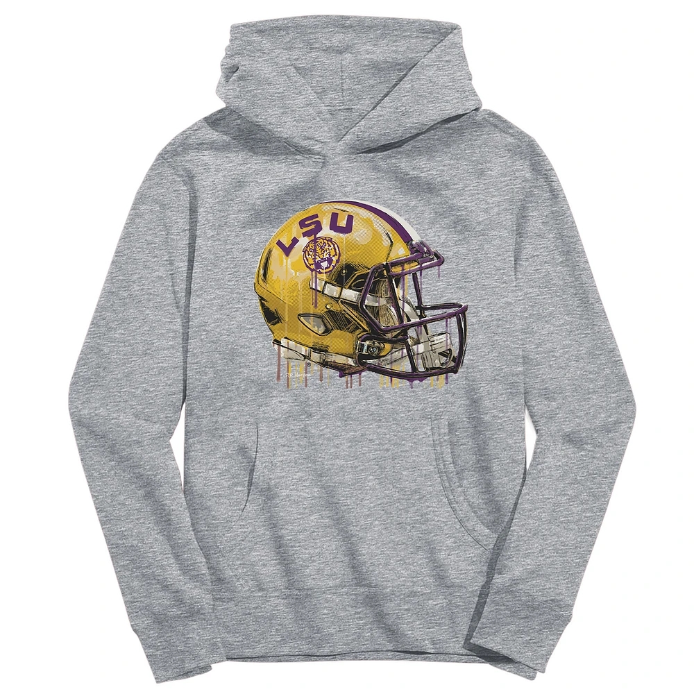 Youth Vive La Fete Heather Gray LSU Tigers Dripping Football Helmet Pullover Hoodie