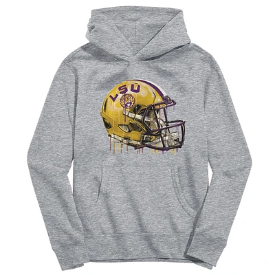 Youth Vive La Fete Heather Gray LSU Tigers Dripping Football Helmet Pullover Hoodie
