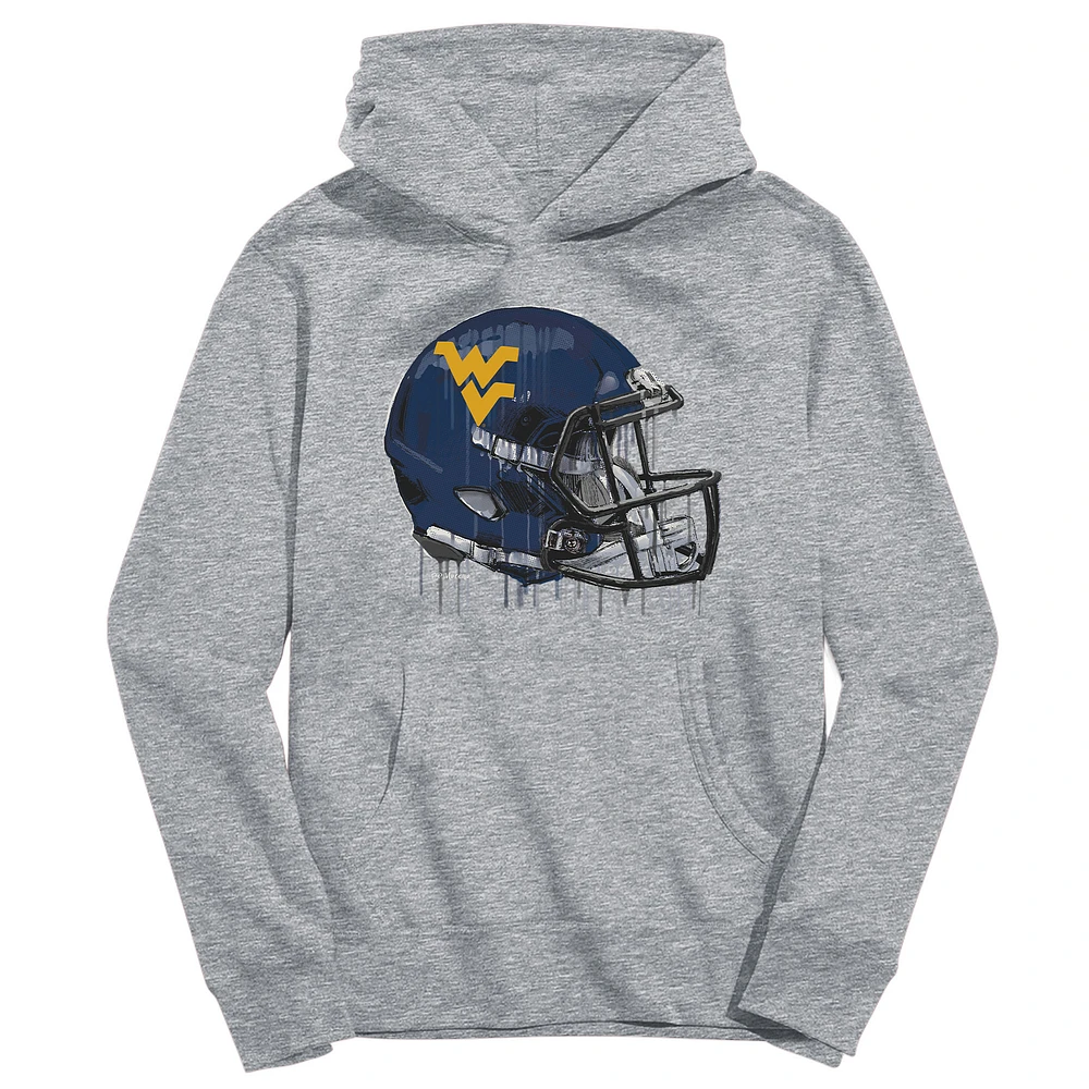 Youth Vive La Fete Heather Gray West Virginia Mountaineers Dripping Football Helmet Pullover Hoodie