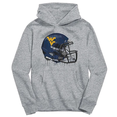Youth Vive La Fete Heather Gray West Virginia Mountaineers Dripping Football Helmet Pullover Hoodie