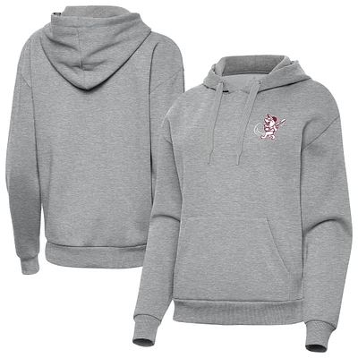 Women's Antigua Heather Gray Mississippi State Bulldogs Victory Swinging Bully Pullover Hoodie